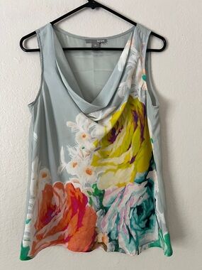 EUC Anthropologie Hype Silk Multicolor Print Drape Neck Tank Tunic Top in M